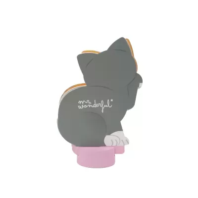 Bloco de notas em forma de gato cinzento com texto mr. wonderful