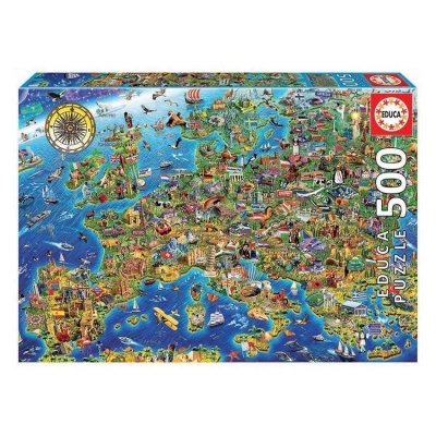 Caixa de quebra-cabeças 500 peças EDUCA com mapa ilustrado da Europa