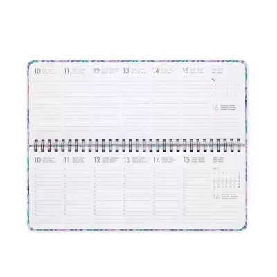 Agenda semanal aberta com datas de 10 a 16 e encadernação espiral