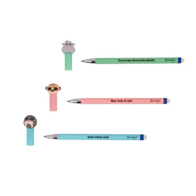 Canetas coloridas com tampas de silicone em forma de animais e texto estampado