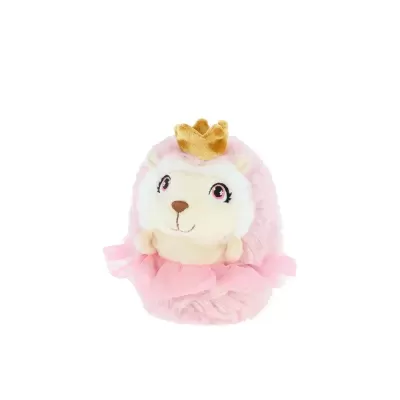 Pelúcia ouriço rosa com vestido de tule e coroa dourada