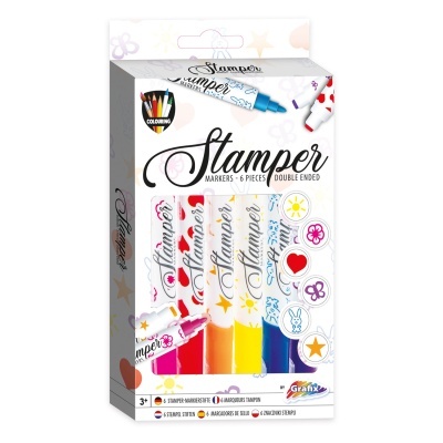 Pack de marcadores Stamper com desenhos de carimbos e várias cores
