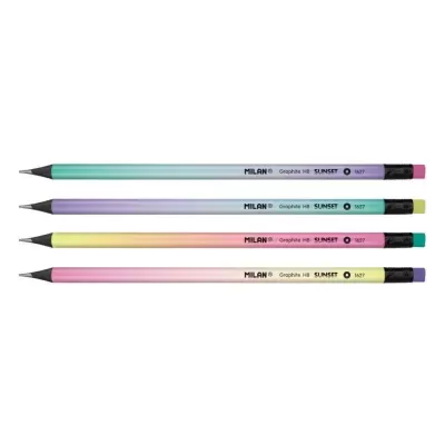 Conjunto de quatro lápis grafite MILAN com corpo em cores pastel e borrachas coloridas