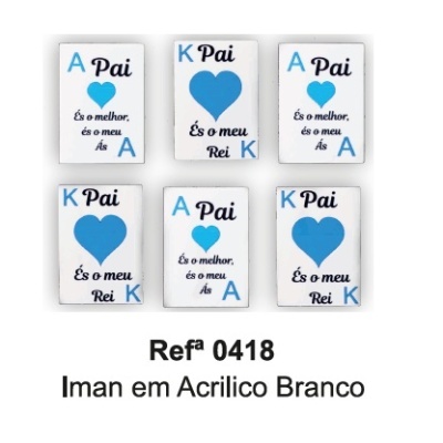 Ímanes em acrílico branco com texto e corações azuis para o pai