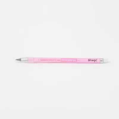 Caneta de tinta gel rosa com texto e tampa transparente