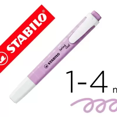 Marcador lilás Stabilo Swing Cool sobre fundo branco com indicação 1-4 mm