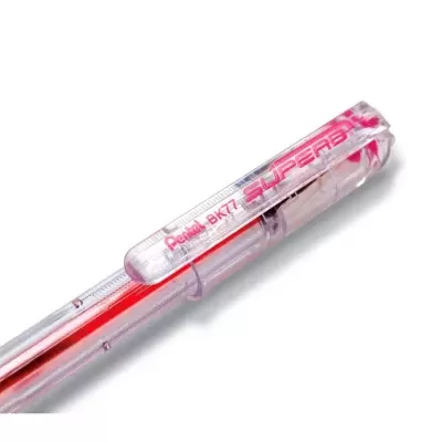 Caneta de tinta vermelha com tampa transparente com texto vermelho