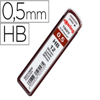 Estojo de minas para lápis Otring 0,5 mm HB com rótulo branco e detalhe vermelho