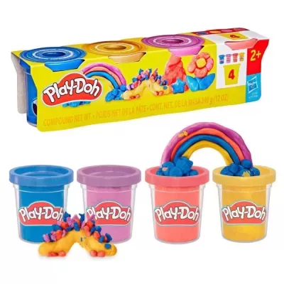 Conjunto de 4 frascos de massa moldável Play-Doh de cores variadas e embalagem amarela