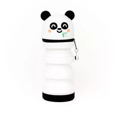 Garrafa dobrável branca com tampa decorada em forma de panda
