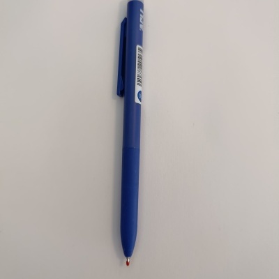 Caneta esferográfica azul com clip e tampa branca