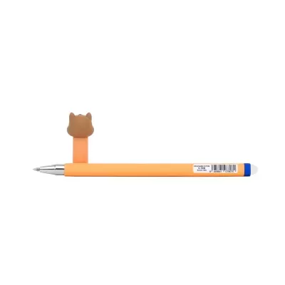 Caneta laranja com figura de urso castanho no topo