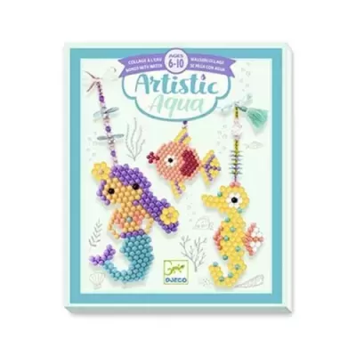 Kit de colagem Artistic Aqua com figuras de sereia, peixe e cavalo-marinho em pérolas coloridas