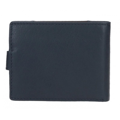 Carteira masculina em pele preta com costura visível.