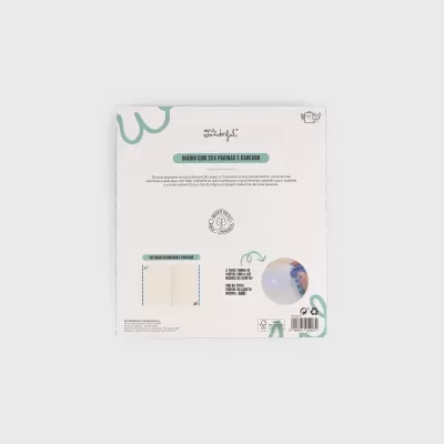 Caixa branca com texto e elementos gráficos verdes e azuis de diário com cadeado