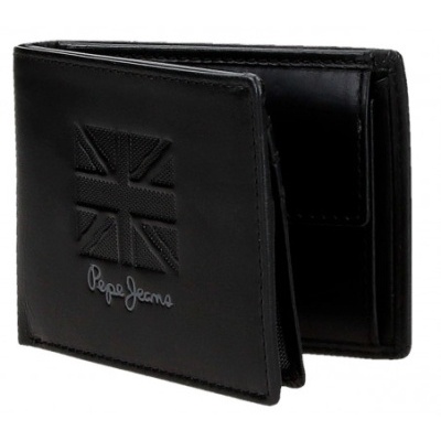 Carteira preta com logotipo e texto Pepe Jeans