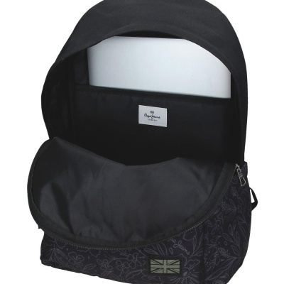 Mochila preta com padrão floral e bolso para portátil PEPE JEANS