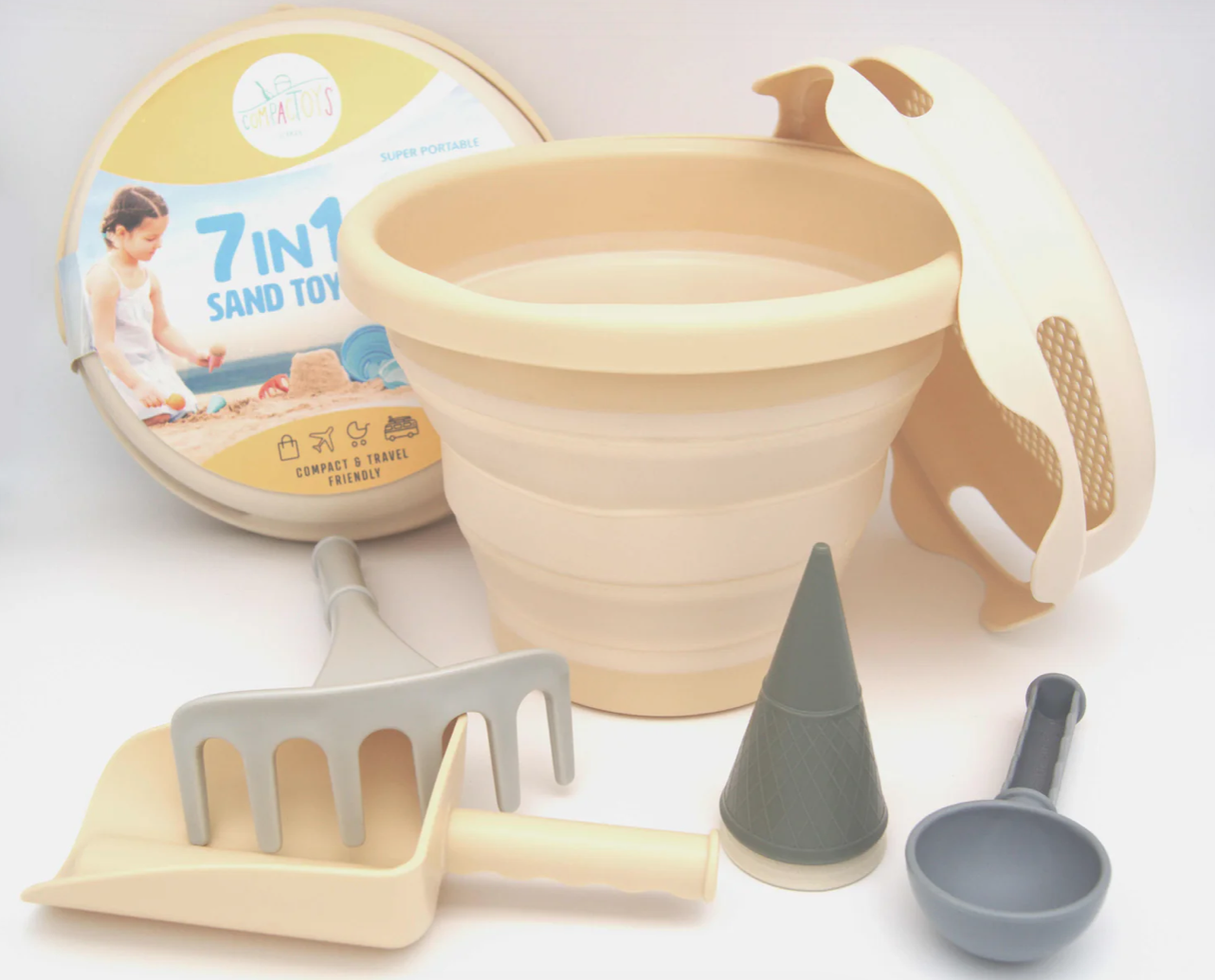 Conjunto Balde, Pá, Formas e Ancinho | Bege Conjunto Balde, Pá, Formas e Ancinho | Bege