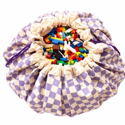 Vichy Lilás Tapete de Atividade Reversível | Saco Play & Go