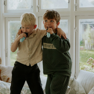 2 Microfones e Coluna Azul com LED | Lalarma