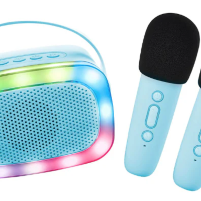 2 Microfones e Coluna Azul com LED | Lalarma