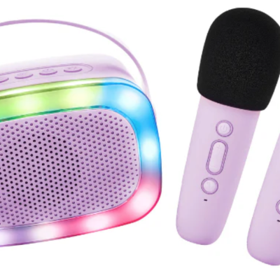 2 Microfones e Coluna Lilás com LED | Lalarma