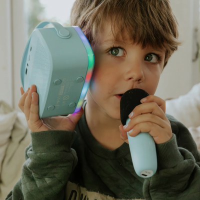 2 Microfones e Coluna Azul com LED | Lalarma