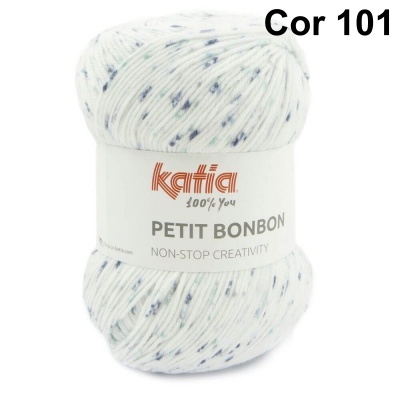 Novelo de lã Katia PETIT BONBON branco com pontos azuis