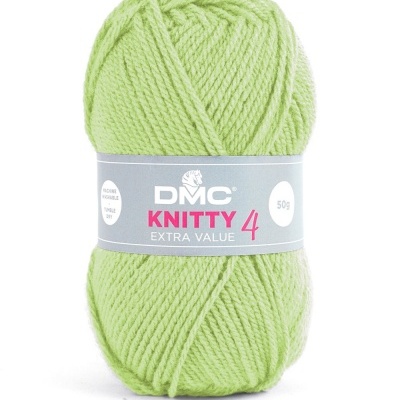 Novelo de lã verde claro DMC KNITTY 4 com etiqueta cinza