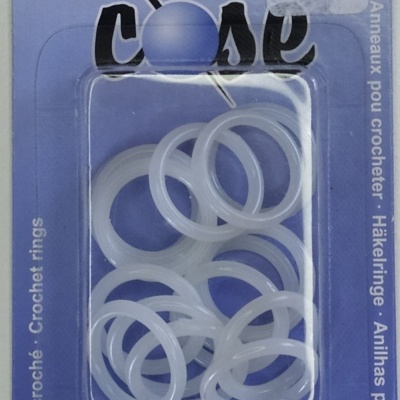 Embala de anéis para croché brancos em plástico translúcido, 15 unidades, 19 mm, marca COSE