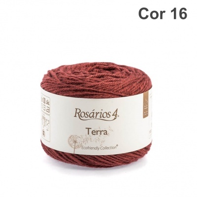 Novelo de lã castanho avermelhado da marca Rosários 4 com etiqueta branca