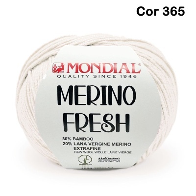 Novelo de fio Merino Fresh branco da Mondial com rótulo