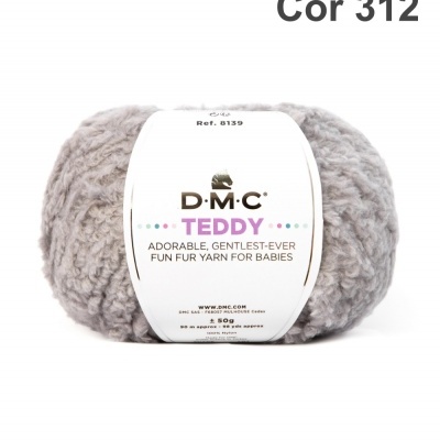 Novelo de fio DMC Teddy cor 312 cinza claro com etiqueta