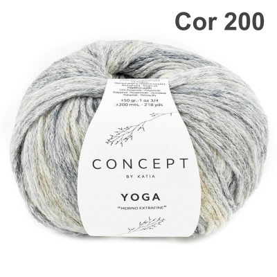 Skein de lã cinzenta e branca com etiqueta Concept by Katia Yoga