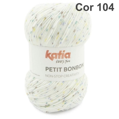 Novelo de fio Katia PETIT BONBON cor 104 branco com manchas coloridas