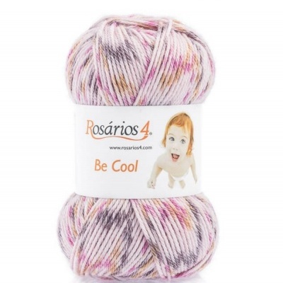 Novelo de lã multicolorido Rosários 4 com etiqueta branca e imagem de bebé, código Cor 67