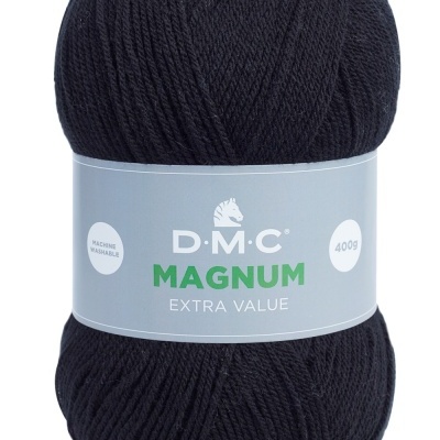 Novelo de lã preta D.M.C Magnum com etiqueta cinza claro