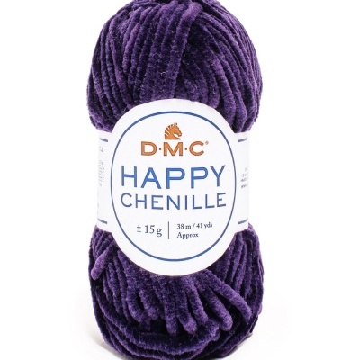 Novelo de lã roxo escuro DMC Happy Chenille com etiqueta