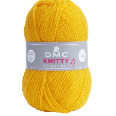 Novelo de lã amarelo com etiqueta cinzenta DMC KNITTY 4 Extra Value 50g