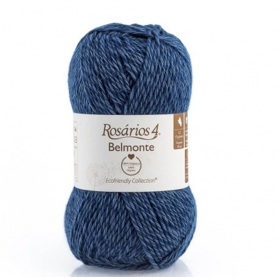 Novelo de lã azul mesclado com etiqueta branca da marca Rosários 4 Belmonte