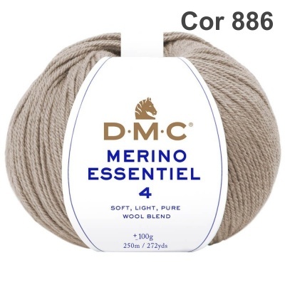 Novelo de lã merino bege claro DMC Merino Essentiel 4 com etiqueta branca