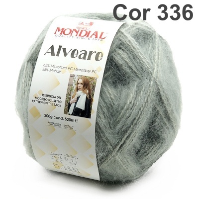 Novelo de lã cinza Mondial Alveare Cor 336 com rótulo