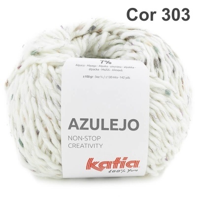 Novelo de lã Katia Azulejo cor 303 branco com pontos coloridos