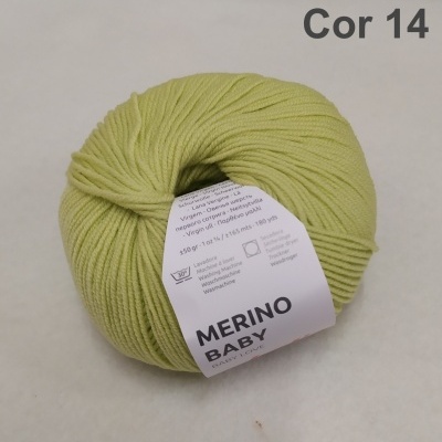 Novelo de lã Merino Baby verde claro com etiqueta