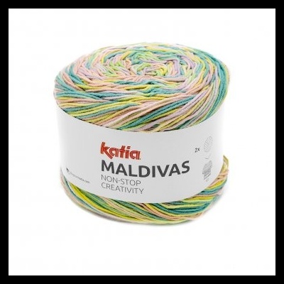 Novelo de lã multicolorido Katia MALDIVAS com embalagem branca