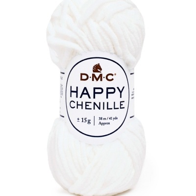 Novelo de fio chenille branco da marca DMC com etiqueta e número de cor 20