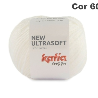 Bola de fio de lã branca com etiqueta Katia Ultrasoft Cor 60