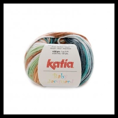 Novelo de lã Katia Baby Jacquard em tons pastel com embalagem branca