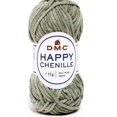 Novelo de fio chenille DMC Happy Chenille cor 23 cor verde cinza claro