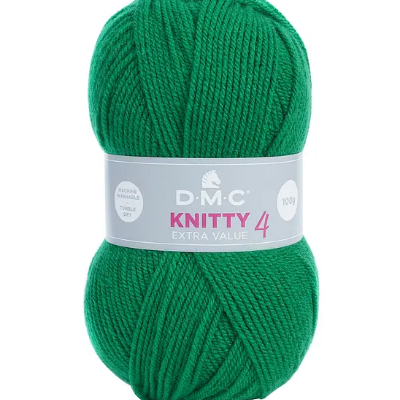 Novelo de lã verde com rótulo branco DMC KNITTY 4 cor 916